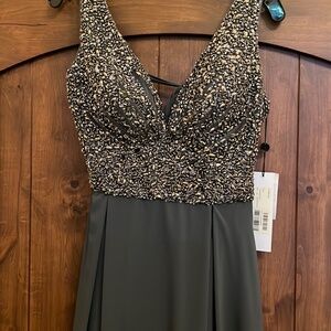 Jovani Silver Embellished Sequin Maxi Dress NWT